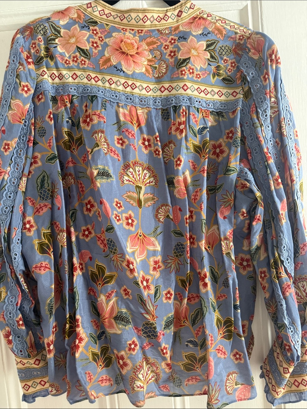 Farm Rio Women's Blue Floral Button-Front Blouse - Picture 5 of 5